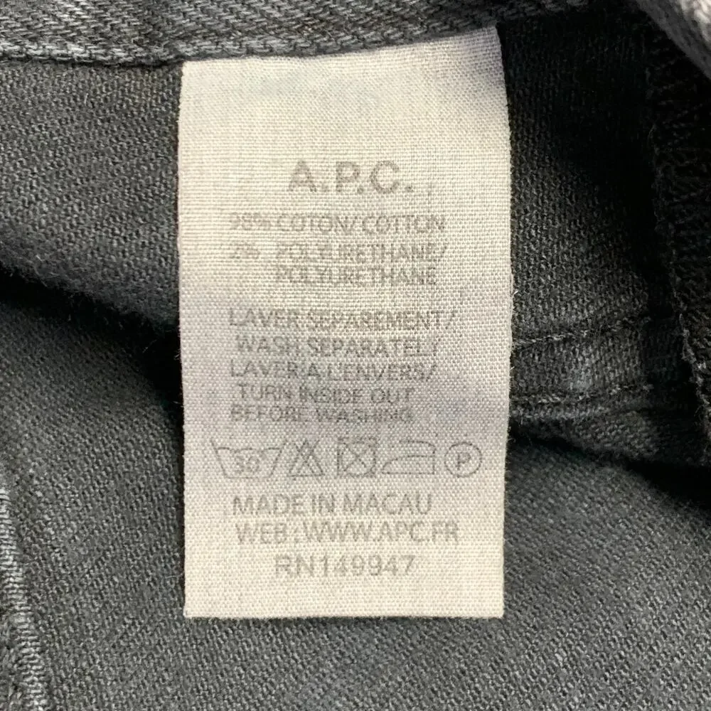 A.P.C. Size 33 Grey Cotton Blend Twill Slim Tapered Button Fly Jeans